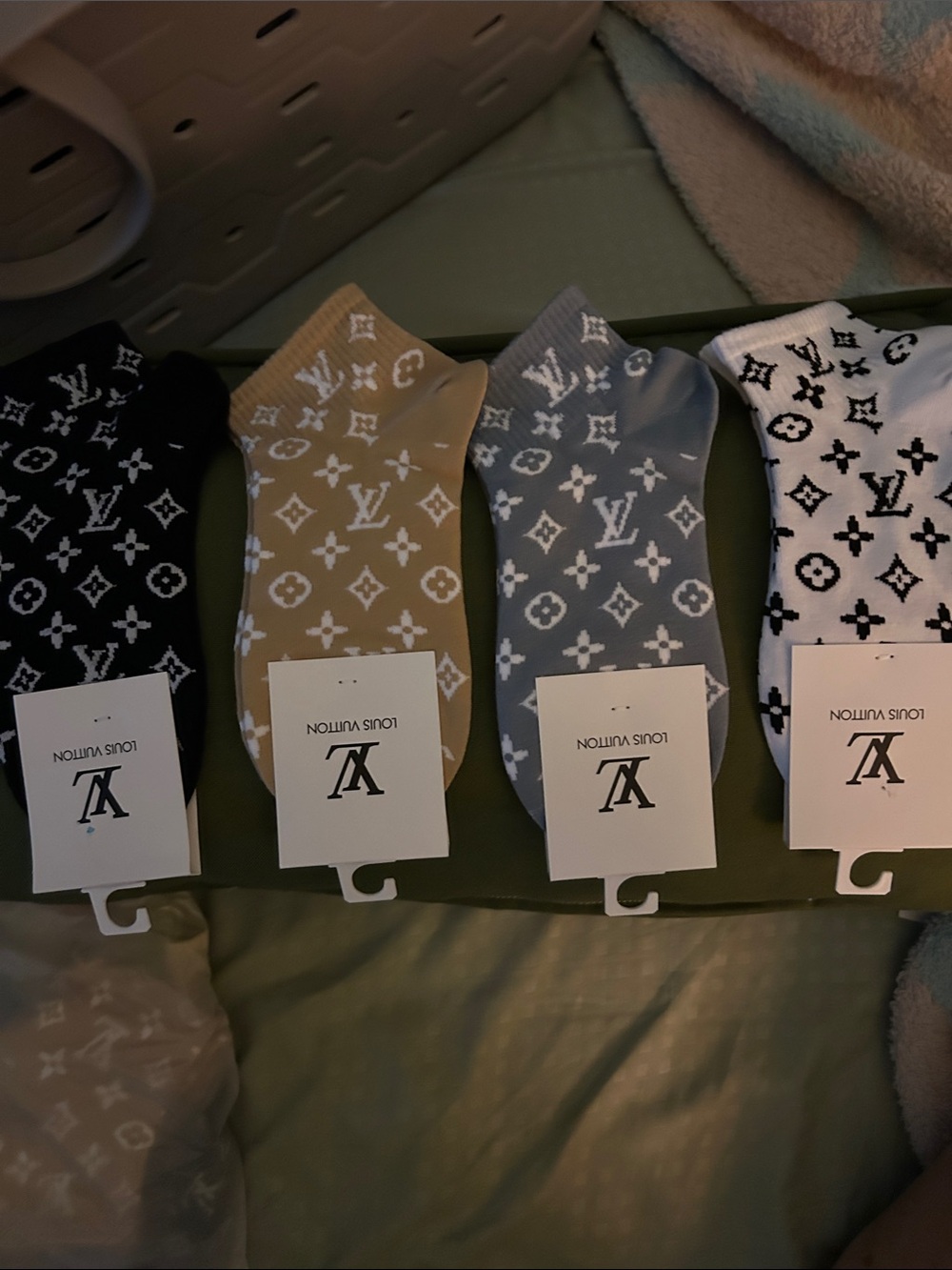 Louis Vuitton Monogram Ankle Socks - Black, Beige, Gray, White